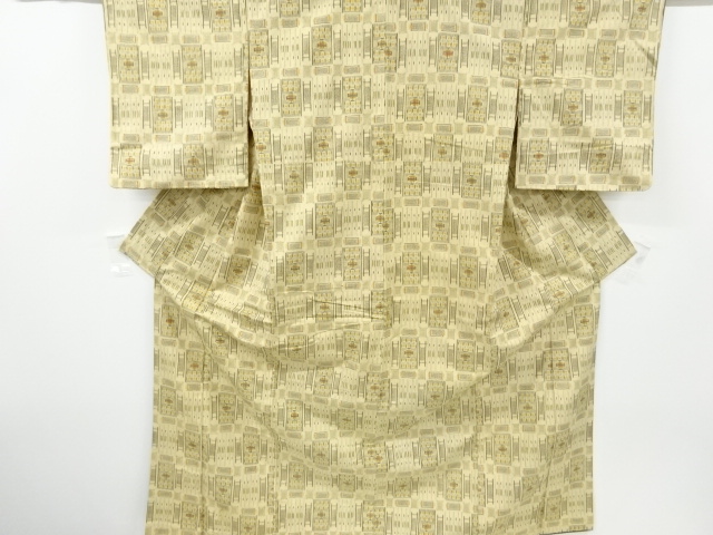 アンティーク　抽象模様織り出し手織り紬着物